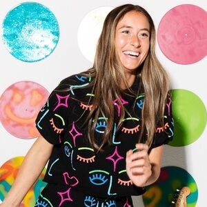 Queen Of Sparkles Rainbow Faces Sequin Top